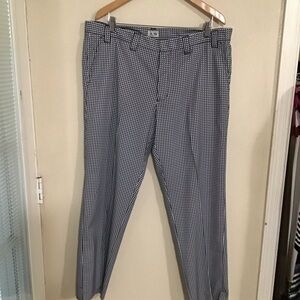 Woman’s Adidas 38×30 golf pants gingham printed blue white checkered